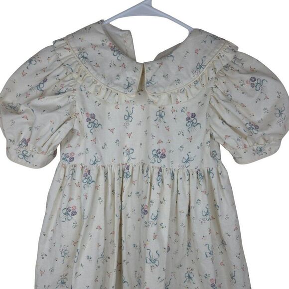 Vintage 90s Daisy Kingdom Dress Girls Size 8 Modest Floral Ribbons Puff Sleeves - Picture 3 of 9